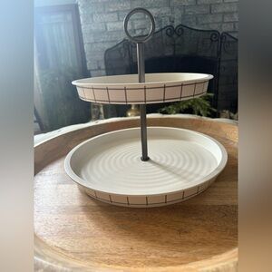 Heart & Hand Two-Tiered White Serving Tray